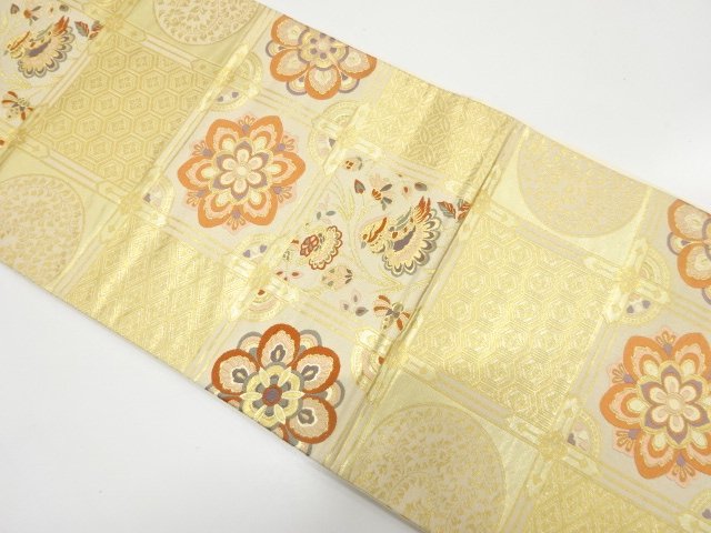 JAPANESE FUKURO OBI / WOVEN MANDARIN DUCK & FLORAL CREST